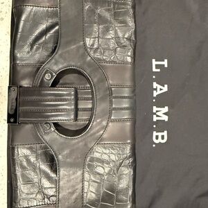 L.A.M.B. Black Croc-Pattern Leather Briefcase
